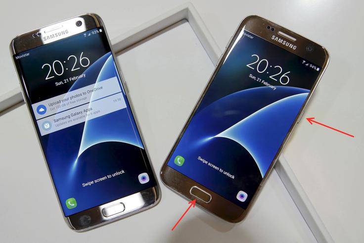 Pri Samsungu Galaxy S7, na primer, posnetek zaslona naredimo tako kot pri iPhonu - s kombinacijo tipke za vklop in gumba Domov. | Foto: Reuters