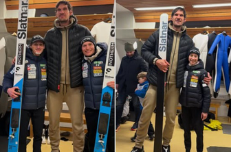 Nor prizor! Simpatični orjak višji od smučk nasmejane Nike Prevc.