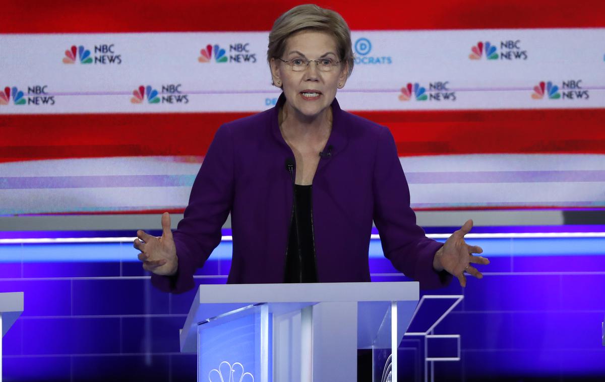 Soočenje demokratov | Kandidatka za demokratsko predsedniško nominacijo Elizabeth Warren se je na prvem televizijskem soočenju demokratskih kandidatov v Miamiju predstavila kot izrazito leva kandidatka. | Foto Reuters