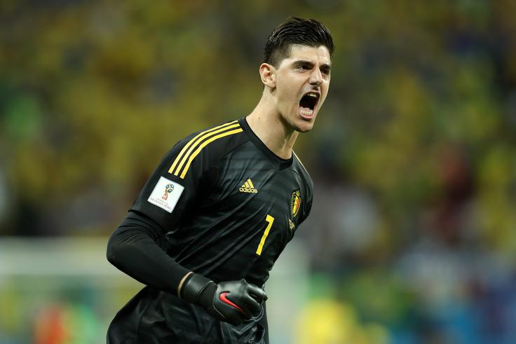 Belgijski vratar Thibaut Courtois se je obregnil ob Pickfordovo višino.  | Foto: Getty Images