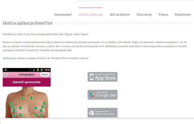 Pri preventivnem samopregledovanju dojk si lahko dekleta in ženske pomagajo tudi z brezplačno mobilno aplikacijo »Breast Test – Zaupaj svojim rokam«.  | Foto: breast-test.com