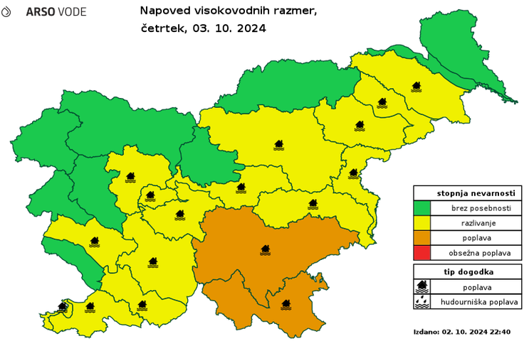 Aktualno hidrološko opozorilo | Foto: Arso