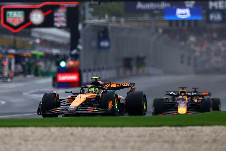 Norris, Verstappen in Piastri so bili po tretjini dirke daleč pred vsemi. | Foto: Reuters