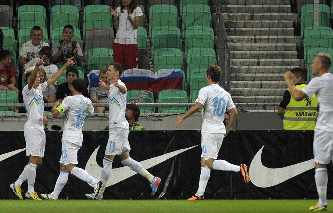 Veselje Slovencev ob golu Kevina Kampla za zmago nad Albanijo leta 2013. | Foto: Sportida