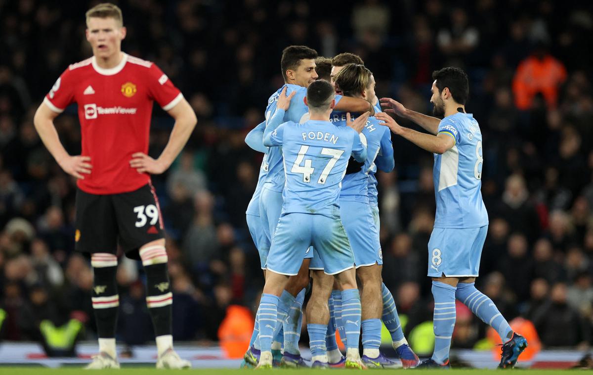 Manchester City United | Manchester City je zadal boleč udarec mestnemu tekmecu Manchester Unitedu, za katerega ni igral Cristiano Ronaldo. | Foto Reuters