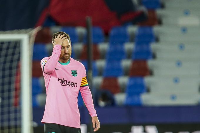 Lionel Messi se je po zapravljenih priložnostih proti Levanteju tako držal za glavo. | Foto: Guliverimage/Vladimir Fedorenko