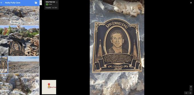 Ob vhod v jamo Nutty Putty so kmalu po tragični nesreči postavili spominsko tablo za Johna Jonesa.  |  Foto: Google Maps / Posnetek zaslona | Foto: 