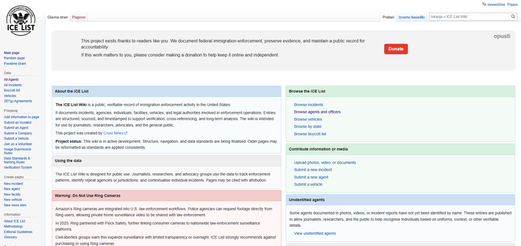 Spletna stran ICE List je zgrajena na enaki platformi kot spletna enciklopedija Wikipedija.  | Foto: Posnetek  zaslona