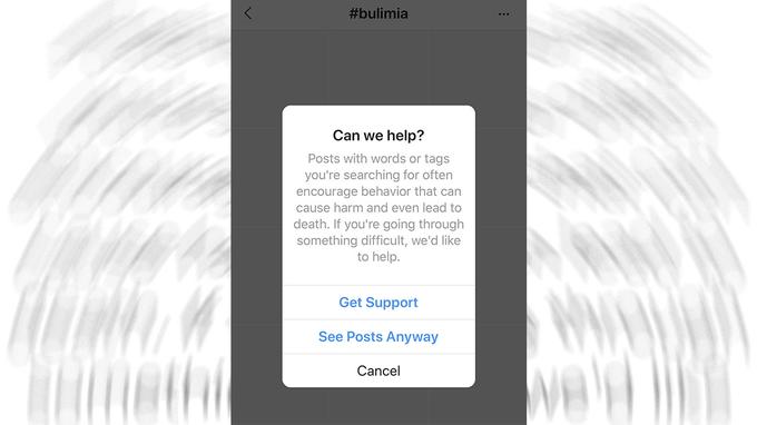 Ob iskanju #bulimia Instagram ponudi pomoč. | Foto: Posnetek zaslona/Reuters