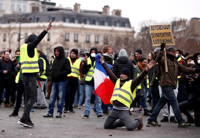 Protestniki gibanja rumenih jopičev so danes spet zavzeli ulice in trge francoskih mest. | Foto: Reuters