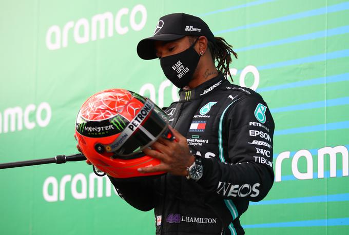 Hamilton bo imel v portugalskem Portimauu čez dva tedna priložnost, da se z 92. zmago v F1 odlepi od legendarnega Nemca. | Foto: Reuters
