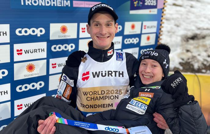 Domen in Nika Prevc s posebno častjo v Predazzu