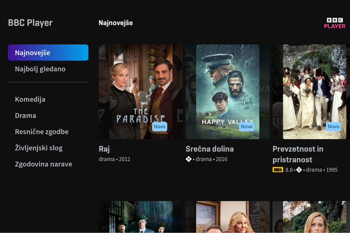 BBC Player. NEO | Storitev pametne televizije NEO Telekoma Slovenije ni odvisna od priklopa na hitro stacionarno širokopasovno omrežje. | Foto Telekom Slovenije