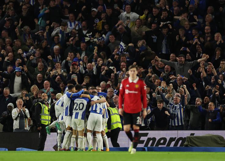 Brighton & Hove Albion si je izbojeval tri točke proti Manchester Unitedu prek najstrožje kazni, globoko v sodnikovem podaljšku. | Foto: Reuters