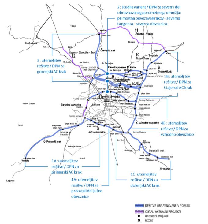 Več etap načrtovanja ureditve prometne infrastrukture v okolici Ljubljane. | Foto: DARS/zajem zaslona