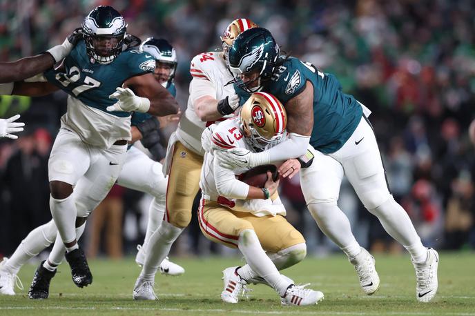Philadelphia Eagles : San Francisco 49ers | Philadelphia Eagles so tekmovanje zaključili že po prvem krogu končnice, potem ko so jih v nedeljo na domačem igrišču s 23:19 premagali San Francisco 49ers. | Foto Reuters