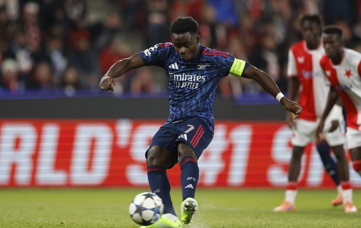 Bukayo Saka Arsenal | Bukayo Saka je Arsenal povedel v vodstvu z 1:0 z bele točke sredi prvega polčasa. | Foto Reuters