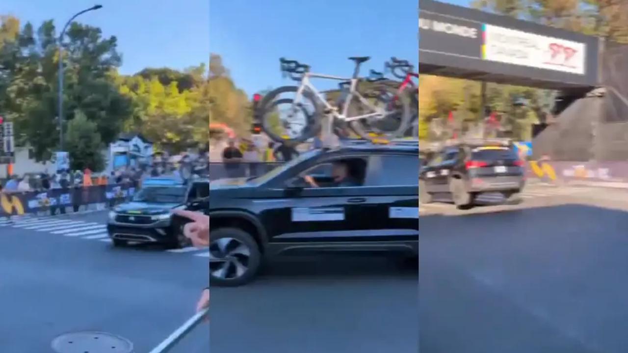 Nori prizori na SP: spremljevalni avtomobil poletel čez grbino, UCI izključila španskega trenerja