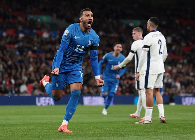 Vangelis Pavlidis je v četrtek utišal Wembley in Grčijo popeljal do čustvene zmage z 2:1 po tragični smrti reprezentančnega soigralca Georgea Baldocka. | Foto: Reuters