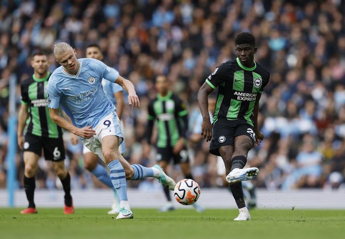 Erling Haaland je dosegel drugi gol za Manchester City, ta je bil danes z 2:1 boljši od Brightona. | Foto: Reuters