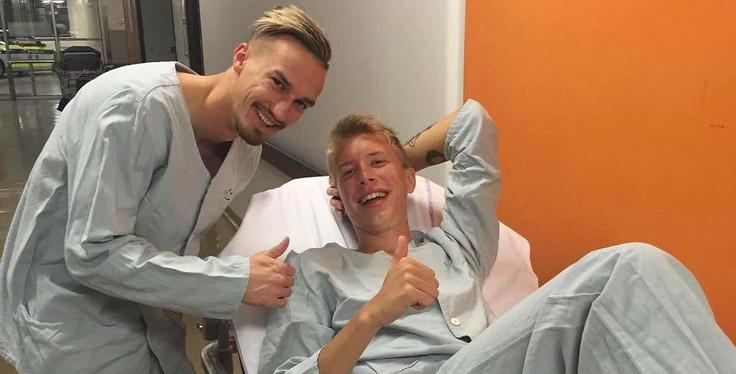 Žiga Lipušček in Grega Sorčan sta na gostovanju v Ljubljani nesrečno trčila, a na srečo nista utrpela hujše poškodbe. | Foto: Twitter - Voranc