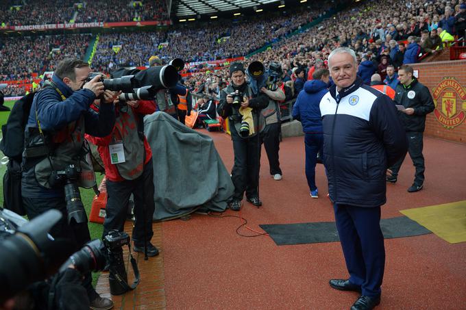 Claudio Ranieri je bil v nedeljo na Old Traffordu v središču pozornosti. Njegovi varovanci so remizirali z Manchester Unitedom, tako da še niso potrdili naslova. | Foto: 