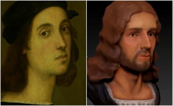 Na levi avtoportret, ki ga je Rafael naslikal, ko je imel dobrih 20 let, na desni pa rekonstrukcija slikarjevega obraza, kakršnega naj bi imel pri 37 letih, ko je umrl. | Foto: Reuters