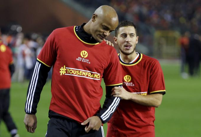 Eden Hazard (desno) bo na Euru 2016 pogrešal poškodovanega kapetana Vincenta Kompanyja (levo). | Foto: 