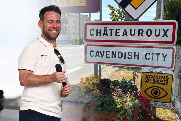 Mark Cavendish kolaž | Francosko mesto Châteauroux se je v čast trem etapnim zmagam, ki jih je Mark Cavendish dosegel v tem mestu, neuradno preimenovalo v Cavendish City. | Foto Guliverimage