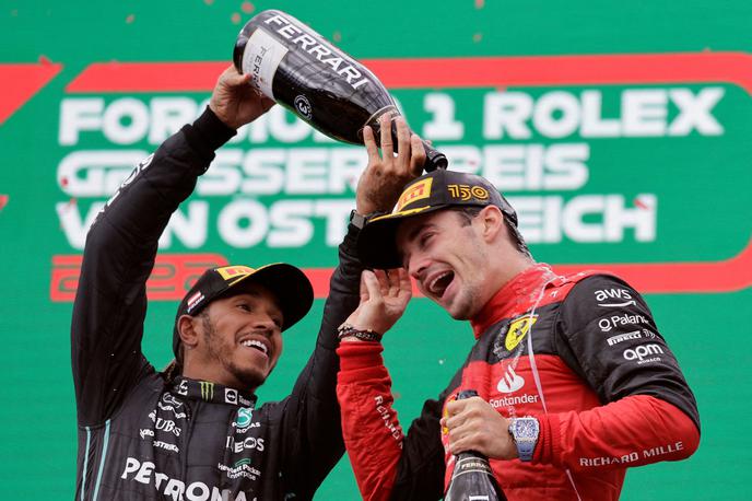 Avstrija Leclerc Hamilton | Po težkih zadnjih dirkah je Leclercu in Hamiltonu odleglo, da sta spet na pravi poti. | Foto Reuters