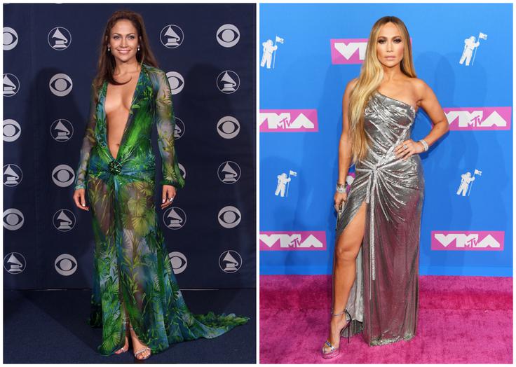 Jennifer Lopez leta 2000 (levo) in letos. | Foto: Getty Images