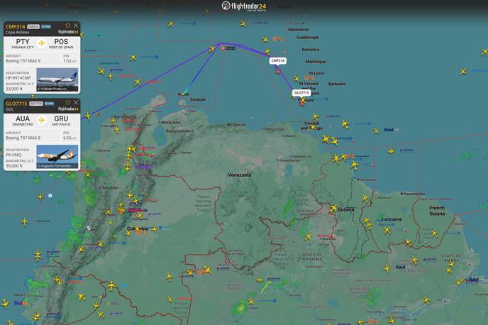 Odpovedi letov | V zadnjih dneh je več mednarodnih letalskih družb odpovedalo polete v Venezuelo. | Foto Flightradar24