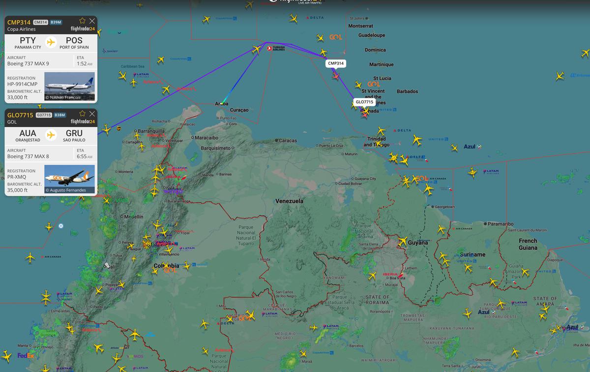 Odpovedi letov | V zadnjih dneh je več mednarodnih letalskih družb odpovedalo polete v Venezuelo. | Foto Flightradar24