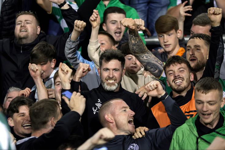 Veselje trenerja Shamrock Rovers Stephena Bradleyja po lanskoletni zmagi nad Celjem | Foto: Guliverimage