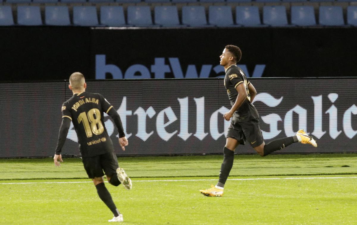 Ansu Fati | Veselje Ansuja Fatija po novem golu v dresu Barcelone. | Foto Reuters