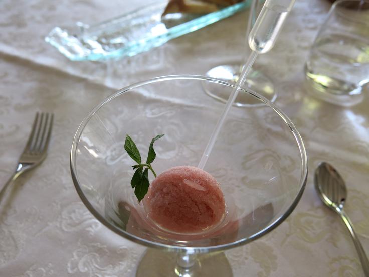 Breskov sorbet z ampulo vodke | Foto: Miha First