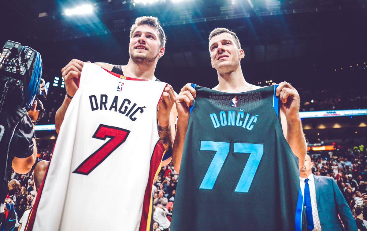 Goran Dragić Luka Dončić | Luka Dončić in Goran Dragić sta osrednji slovenski imeni v ligi NBA in hkrati zvezdnika v najmočnejšem klubskem tekmovanju na svetu. | Foto Twitter