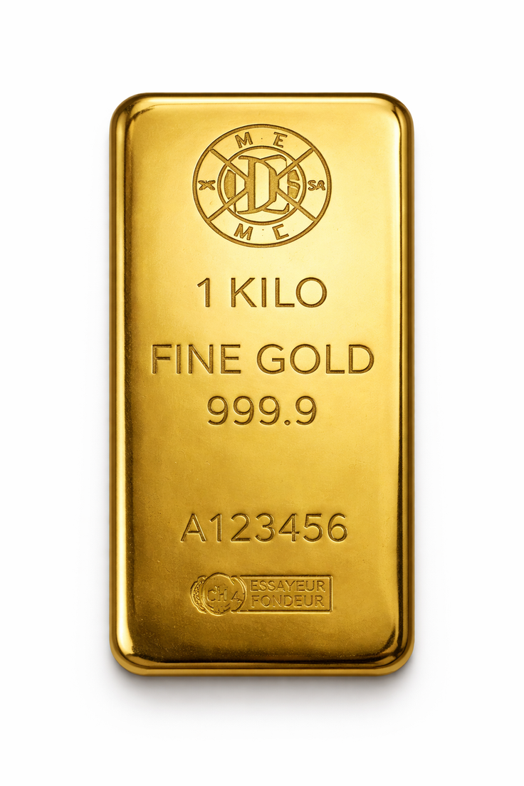 Enokilogramska zlata palica ima zaradi nižjih relativnih stroškov praviloma bistveno manjši pribitek na borzno ceno zlata kot manjše zlate enote. | Foto: Rdeča oranža, d. o. o.