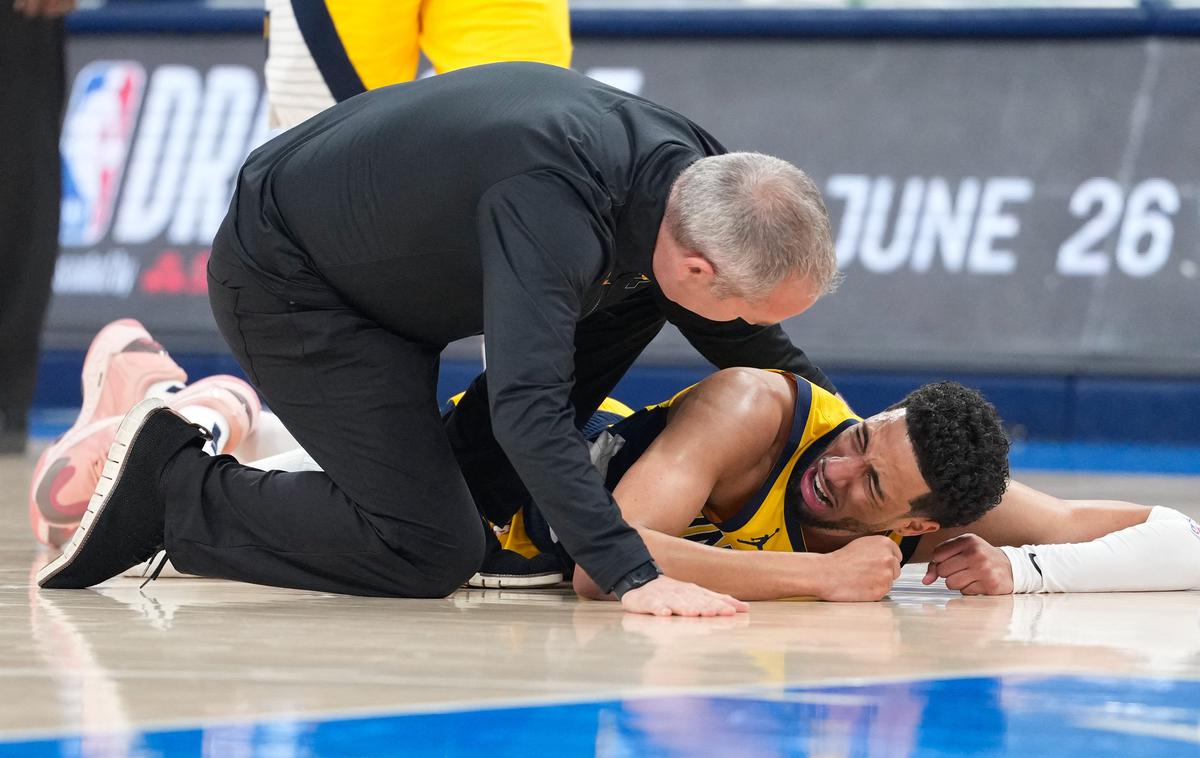 OKC Oklahoma Indiana Tyrese Haliburton | Tyrese Haliburton je v solzah končal finalno serijo. | Foto Reuters