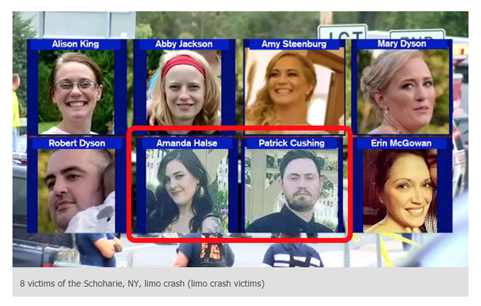 Delni seznam umrlih v cestni tragediji, ki ga je objavil ameriški medij ABC7.  | Foto: Matic Tomšič / Posnetek zaslona