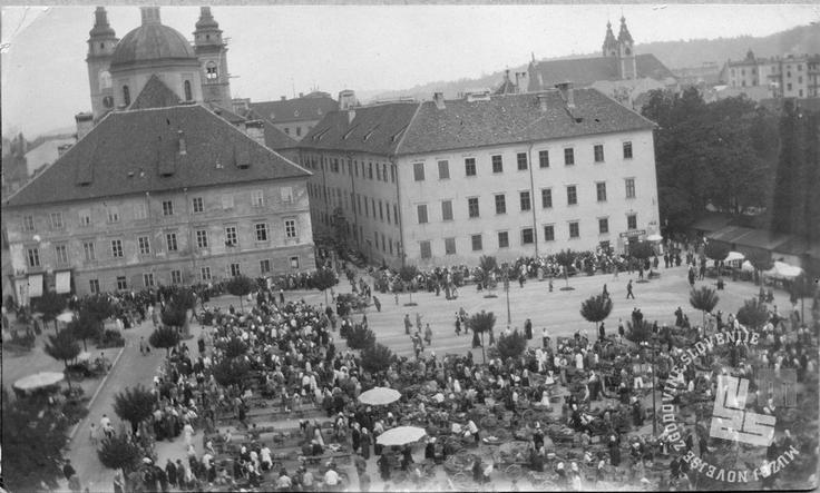 Tržni dan na Vodnikovem trgu. Ljubljana, obdobje med obema svetovnima vojnama Tržni dan na Vodnikovem trgu, obdobje med obema vojnama | Foto: neznan, arhiv MNZS