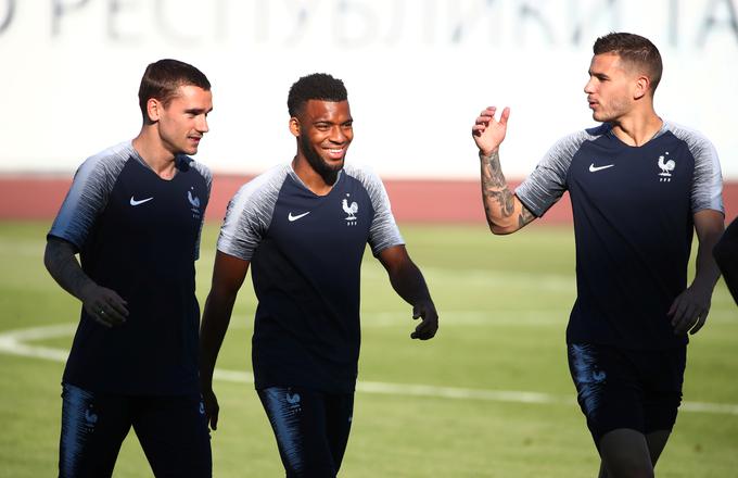 Zvezdniki Atletica Antoine Griezmann, Thomas Lemar in Lucas Hernandez na zadnjem treningu Francije. | Foto: Reuters