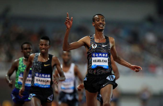 Yomif Kejelcha se je takole razveselil zmage na 5000 metrov. | Foto: Reuters