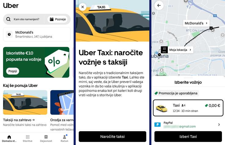 Zasloni Uberjeve mobilne aplikacije, ki podpira tudi slovenščino. | Foto: zajem zaslona