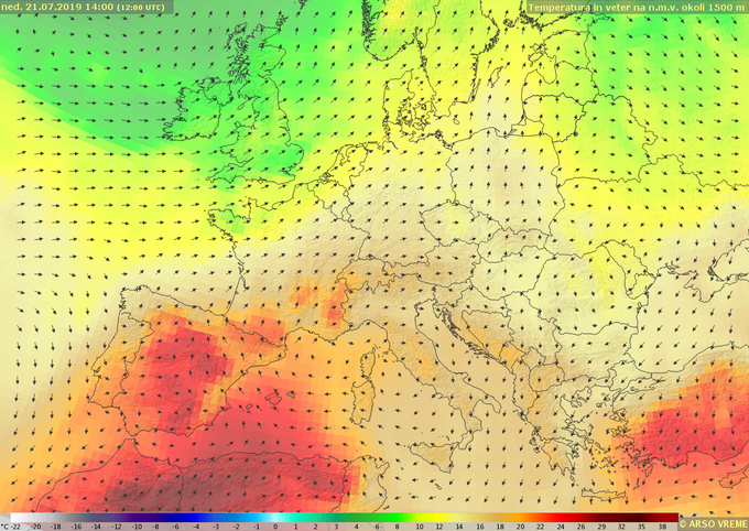 Ob koncu tedna bo Iberski polotok in južni del Francije zajel nov vročinski val, ki se bo kasneje predvidoma širil nad srednjo Evropo. | Foto: Arso