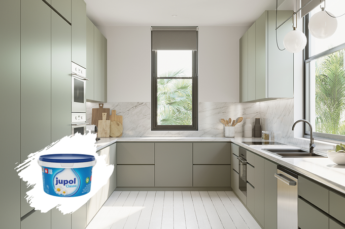 Najmanjše, dvolitrsko vedro barve JUPOL Classic zadošča za približno deset kvadratnih metrov površin in je zato najprimernejša izbira za barvno osvežitev kopalniških ali kuhinjskih sten in stropov, pa tudi za barvno poudarjene površine. | Foto: 