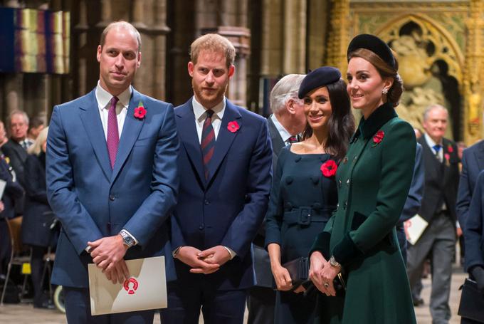 Od leve proti desni: princ William, princ Harry, vojvodinja Meghan in vojvodinja Kate. | Foto: Getty Images