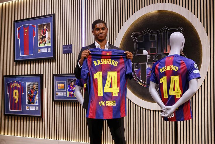 V sredo se je kot novi nogometaš Barcelone predstavil Marcus Rashford. Prišel je na posojo iz Manchestra Uniteda. | Foto: Guliverimage