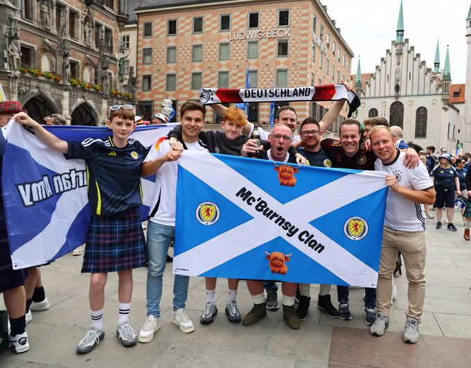 Prvi dan evropskega prvenstva so Marienplatz zavzeli Škoti, ta četrtek ga bodo Slovenci in Srbi. | Foto: Reuters
