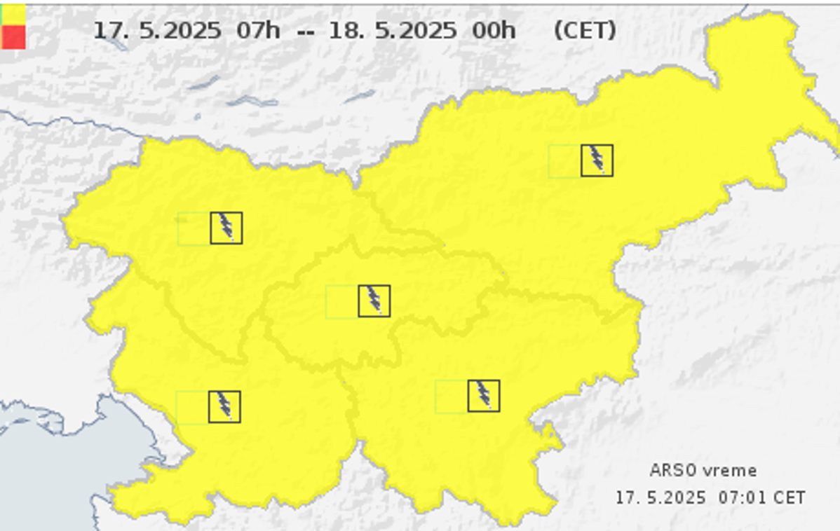 Arso vreme | Opozorilo po napovedih agencije za okolje velja od 12. do 19. ure, na severovzhodu pa od 13. do 18. ure.  | Foto Arso